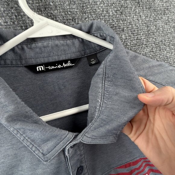 Travis Mathew USA Flag Polo Shirt Gray 2XL Peru Short Sleeve Collared Golf Men - Picture 11 of 14